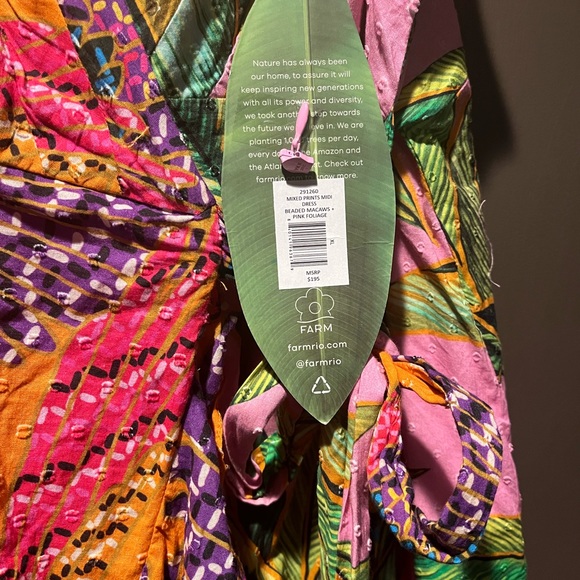 Farm Rio Mixed Print MIDI Dress XL V Pink Foliage and Beaded Macaws - Picture 7 of 11